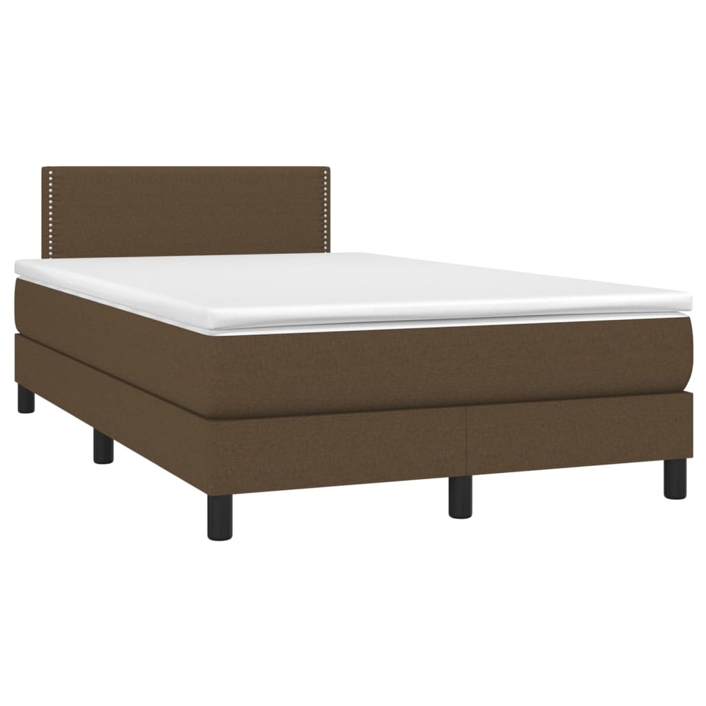 vidaXL Pat cu arcuri, saltea și LED, maro închis, 120x200 cm, textil vidaXL Pat cu arcuri, saltea și LED, maro închis, 120x200 cm, textil