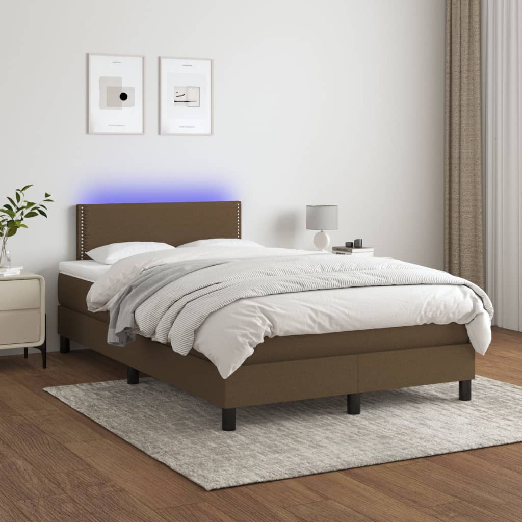 vidaXL Pat cu arcuri, saltea și LED, maro închis, 120x200 cm, textil vidaXL Pat cu arcuri, saltea și LED, maro închis, 120x200 cm, textil