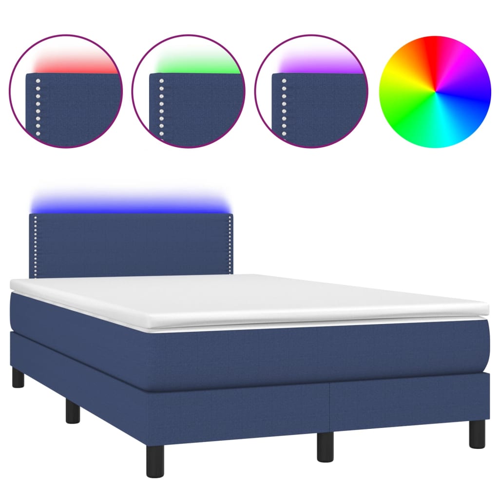 vidaXL Pat cu arcuri, saltea și LED, albastru, 120x200 cm, textil vidaXL Pat cu arcuri, saltea și LED, albastru, 120x200 cm, textil