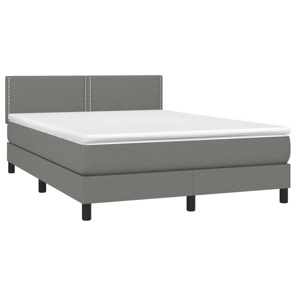 vidaXL Pat cu arcuri, saltea și LED, gri închis, 140x200 cm, textil vidaXL Pat cu arcuri, saltea și LED, gri închis, 140x200 cm, textil