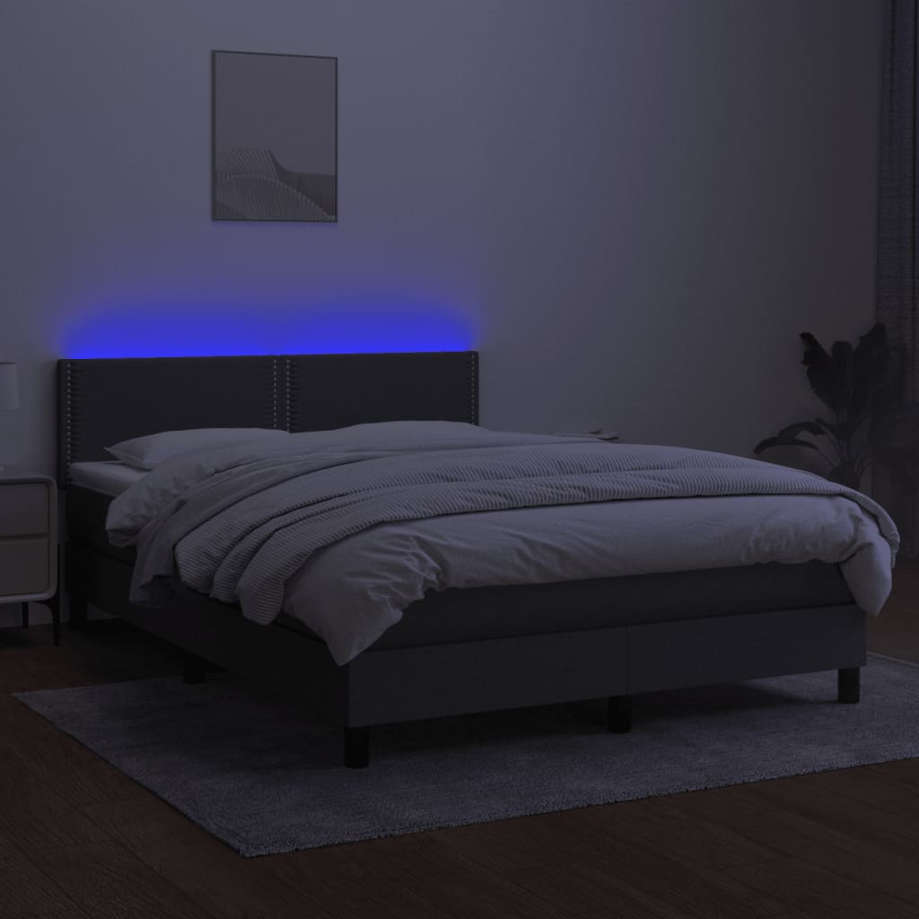 vidaXL Pat cu arcuri, saltea și LED, gri închis, 140x200 cm, textil vidaXL Pat cu arcuri, saltea și LED, gri închis, 140x200 cm, textil