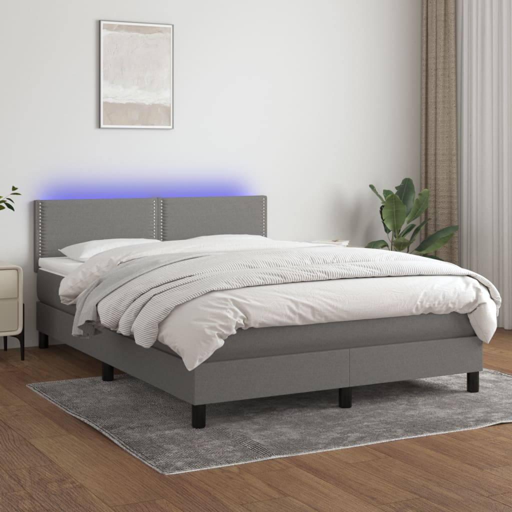 vidaXL Pat cu arcuri, saltea și LED, gri închis, 140x200 cm, textil vidaXL Pat cu arcuri, saltea și LED, gri închis, 140x200 cm, textil