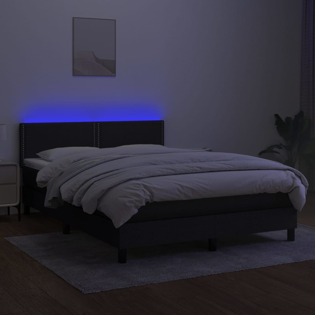 vidaXL Pat cu arcuri, saltea și LED, negru, 140x200 cm, textil vidaXL Pat cu arcuri, saltea și LED, negru, 140x200 cm, textil