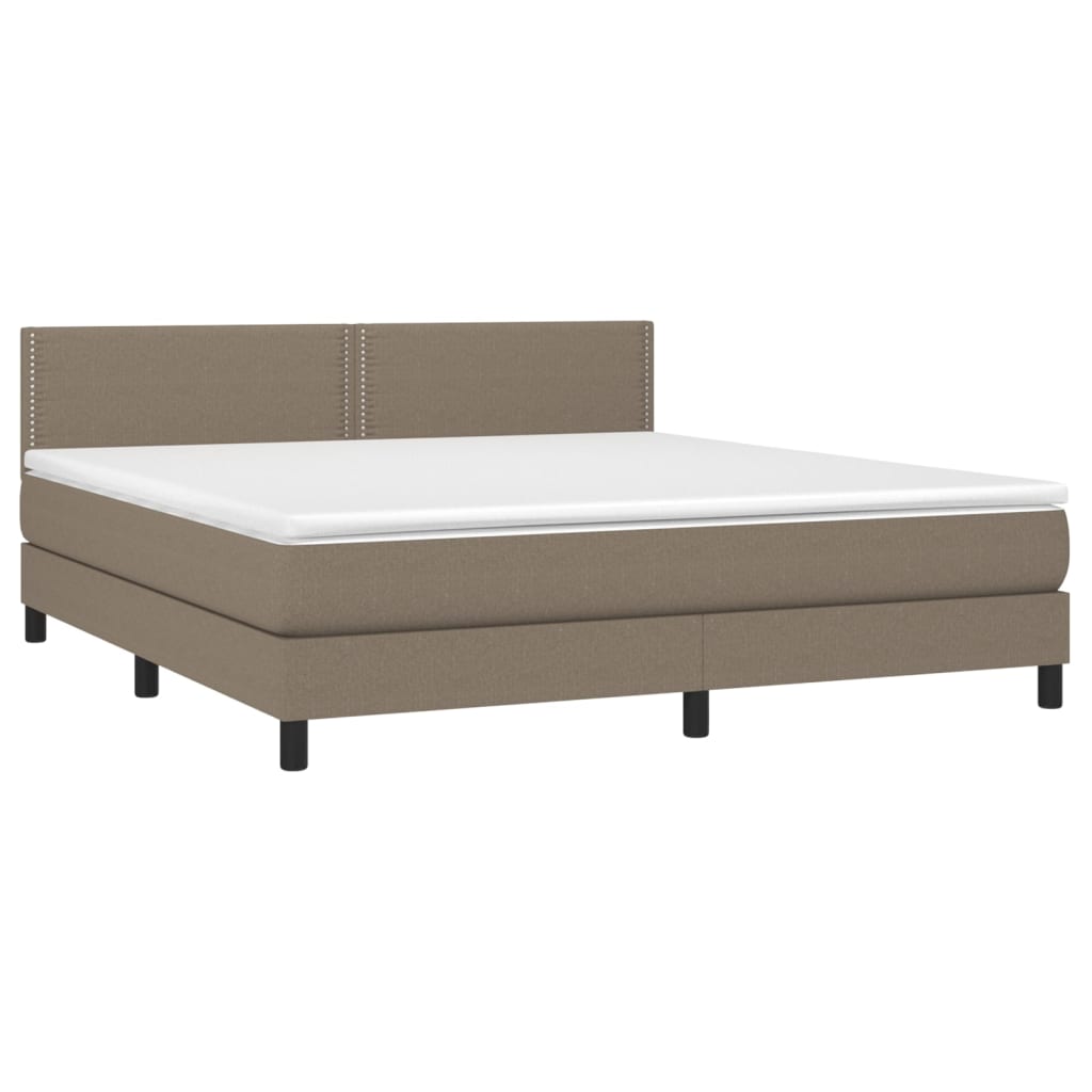 vidaXL Pat cu arcuri, saltea și LED, gri taupe, 180x200 cm, textil