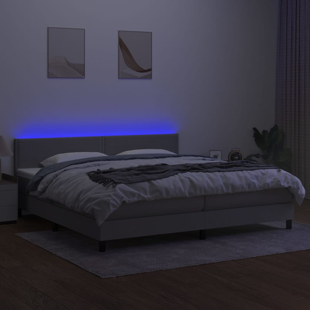 vidaXL Pat cu arcuri, saltea și LED, gri deschis, 200x200 cm, textil