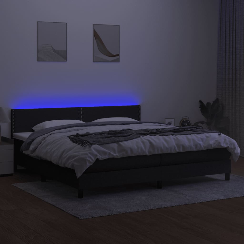 vidaXL Pat cu arcuri, saltea și LED, negru, 200x200 cm, textil