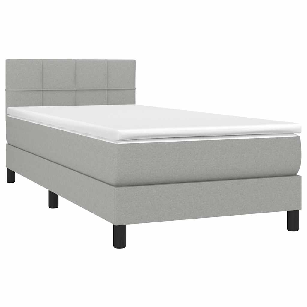 vidaXL Pat cu arcuri, saltea și LED, gri deschis, 90x190 cm, textil