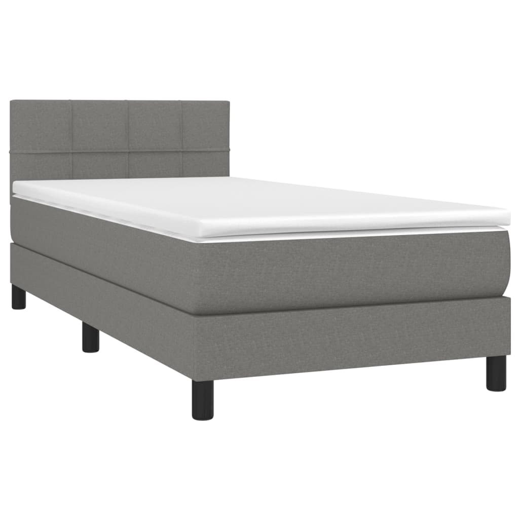 vidaXL Pat cu arcuri, saltea și LED, gri închis, 90x190 cm, textil