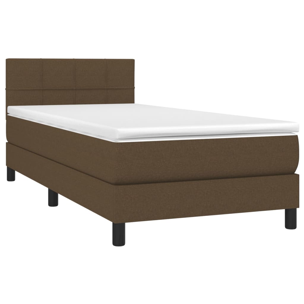 vidaXL Pat cu arcuri, saltea și LED, maro închis, 90x190 cm, textil
