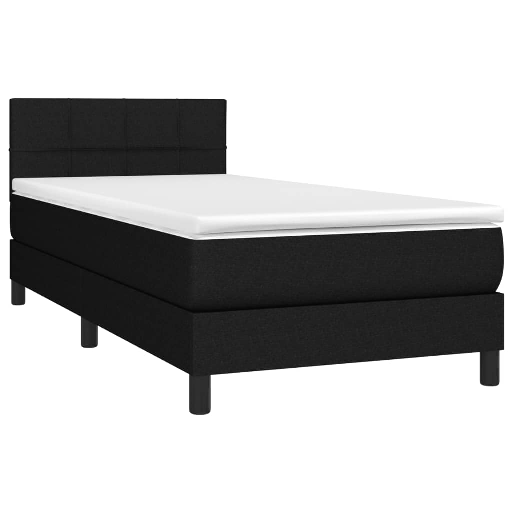 vidaXL Pat cu arcuri, saltea și LED, negru, 90x200 cm, textil