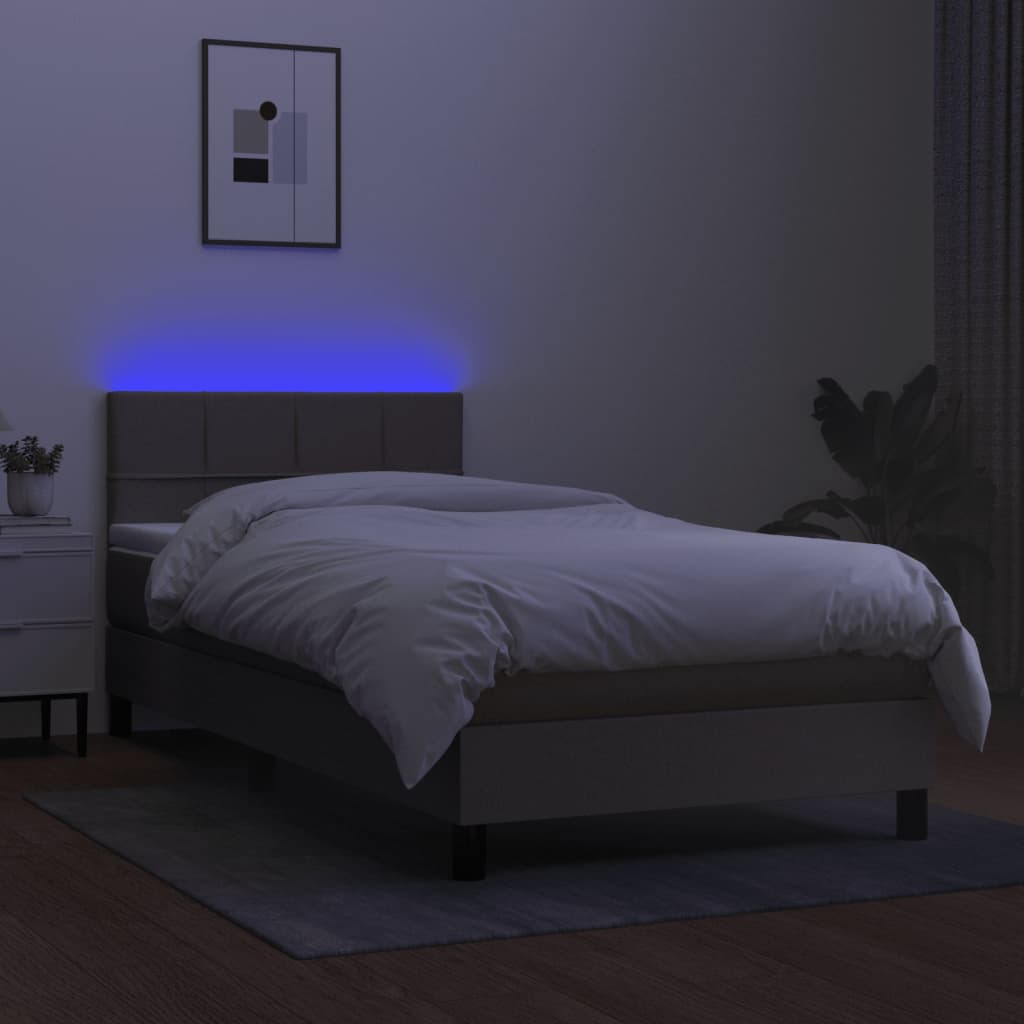 vidaXL Pat cu arcuri, saltea și LED, Gri taupe, 100x200 cm, textil vidaXL Pat cu arcuri, saltea și LED, Gri taupe, 100x200 cm, textil
