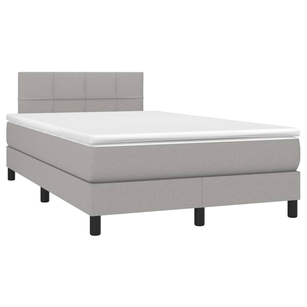 vidaXL Pat cu arcuri, saltea și LED, gri deschis, 120x200 cm, textil
