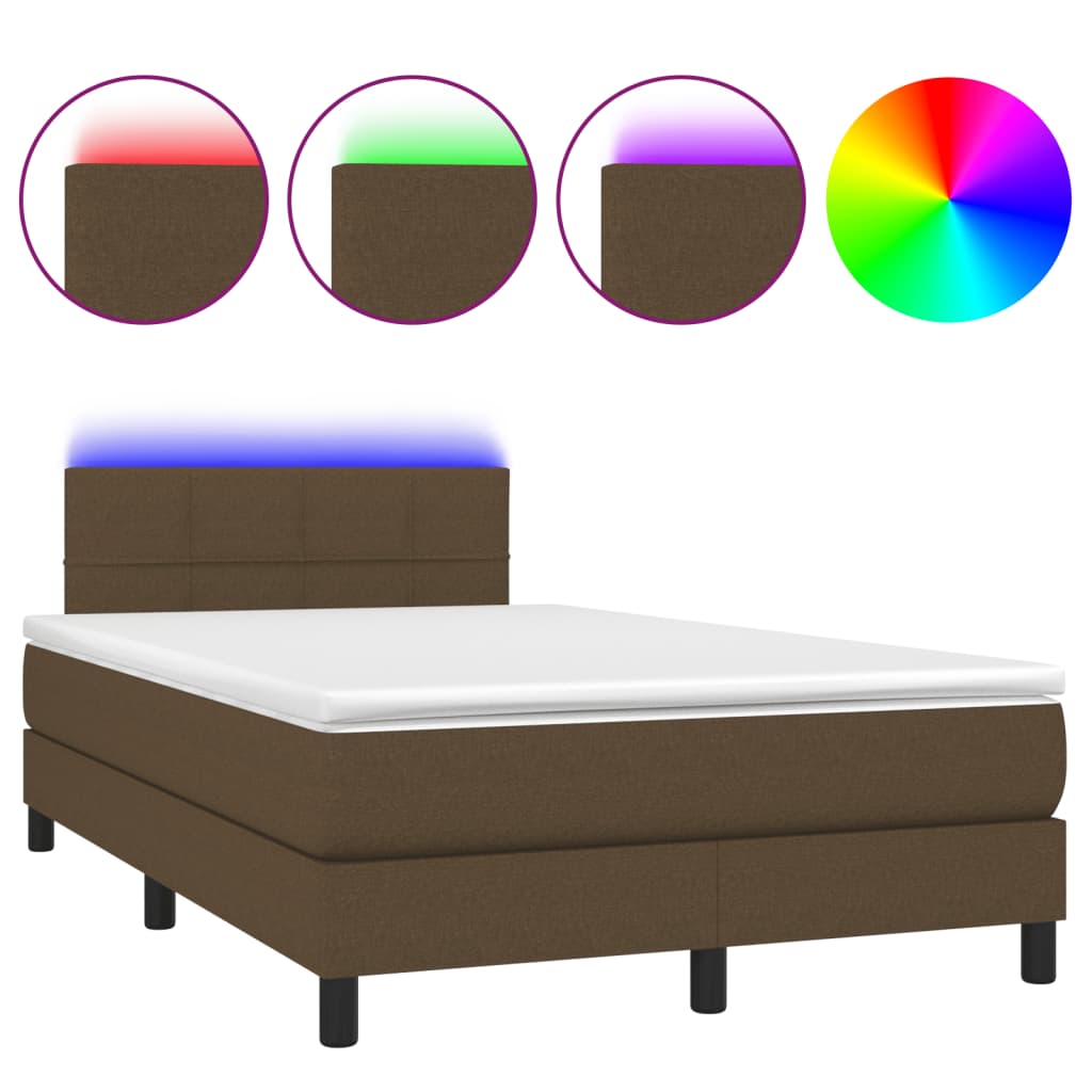 vidaXL Pat cu arcuri, saltea și LED, maro închis, 120x200 cm, textil vidaXL Pat cu arcuri, saltea și LED, maro închis, 120x200 cm, textil