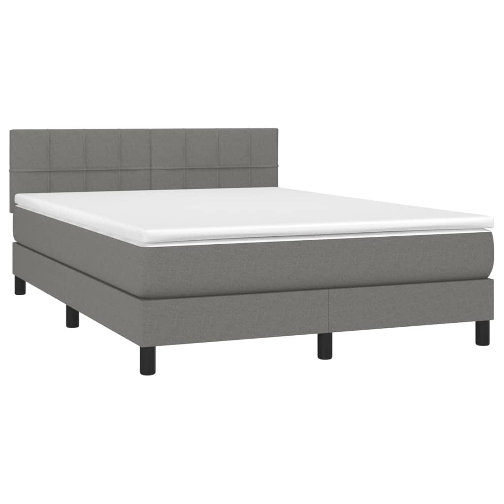 vidaXL Pat cu arcuri, saltea și LED, gri închis, 140x190 cm, textil