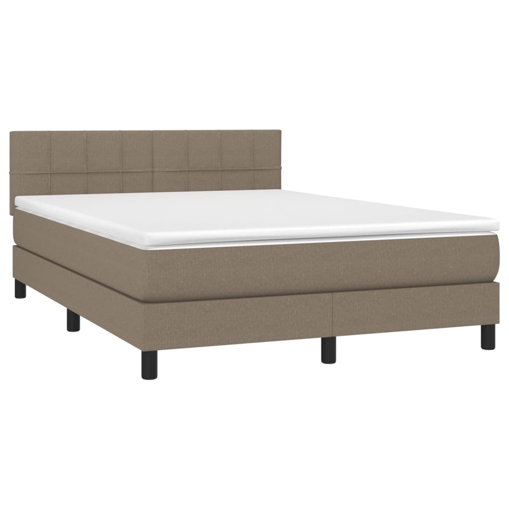 vidaXL Pat cu arcuri, saltea și LED, gri taupe, 140x190 cm, textil vidaXL Pat cu arcuri, saltea și LED, gri taupe, 140x190 cm, textil