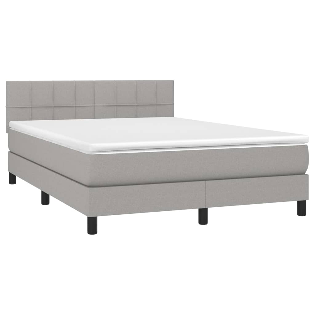 vidaXL Pat cu arcuri, saltea și LED, gri deschis, 140x200 cm, textil