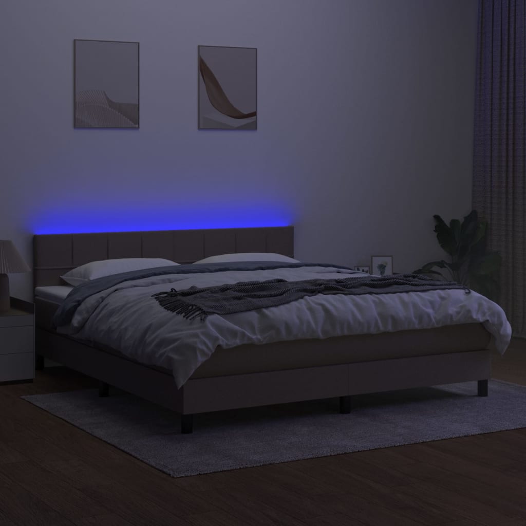 vidaXL Pat cu arcuri, saltea și LED, gri taupe, 160x200 cm, textil