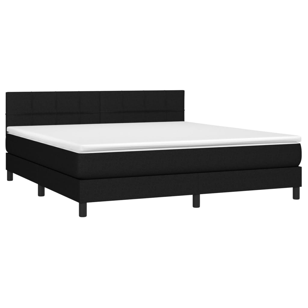 vidaXL Pat cu arcuri, saltea și LED, negru, 180x200 cm, textil vidaXL Pat cu arcuri, saltea și LED, negru, 180x200 cm, textil