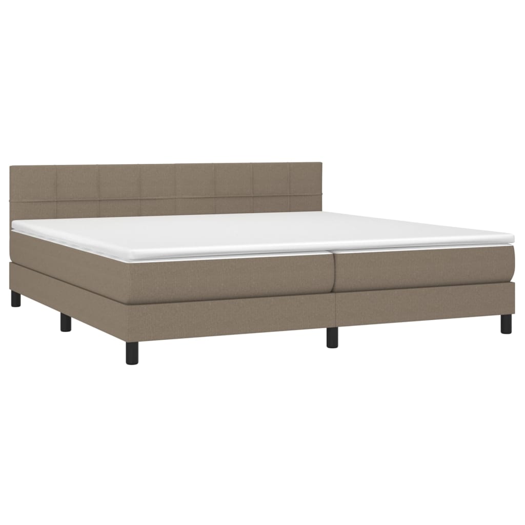 vidaXL Pat cu arcuri, saltea și LED, gri taupe, 200x200 cm, textil
