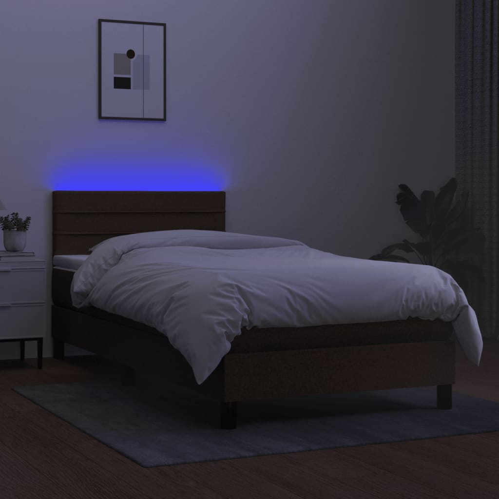 vidaXL Pat cu arcuri, saltea și LED, maro închis, 80x200 cm, textil