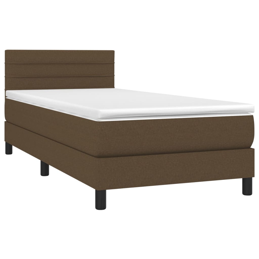 vidaXL Pat cu arcuri, saltea și LED, maro închis, 90x190 cm, textil