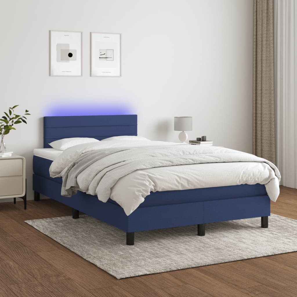 vidaXL Pat cu arcuri, saltea și LED, albastru, 120x200 cm, textil vidaXL Pat cu arcuri, saltea și LED, albastru, 120x200 cm, textil