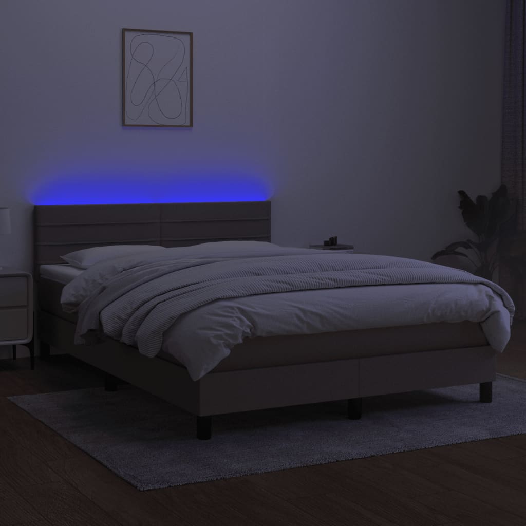 vidaXL Pat cu arcuri, saltea și LED, gri taupe, 140x190 cm, textil vidaXL Pat cu arcuri, saltea și LED, gri taupe, 140x190 cm, textil