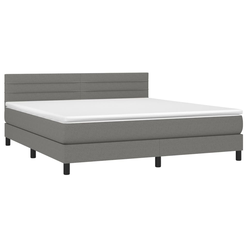 vidaXL Pat cu arcuri, saltea și LED, gri închis, 160x200 cm, textil vidaXL Pat cu arcuri, saltea și LED, gri închis, 160x200 cm, textil