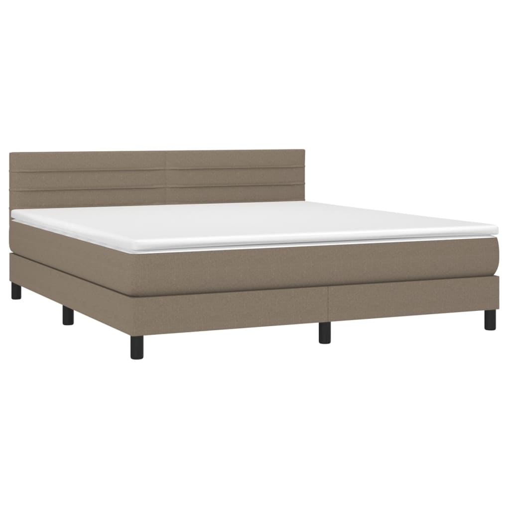 vidaXL Pat cu arcuri, saltea și LED, gri taupe, 160x200 cm, textil