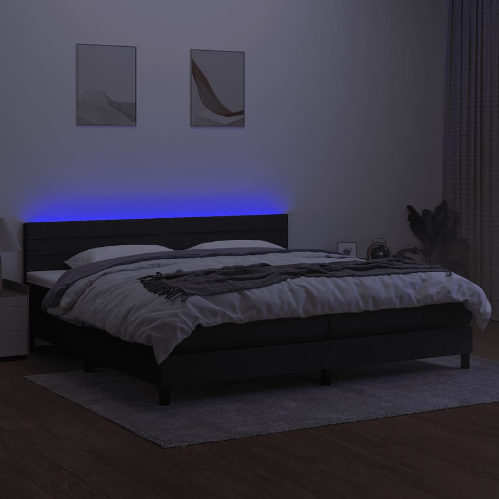 vidaXL Pat cu arcuri, saltea și LED, negru, 200x200 cm, textil