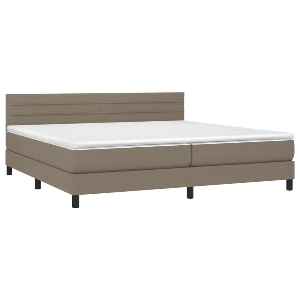 vidaXL Pat cu arcuri, saltea și LED, gri taupe, 200x200 cm, textil
