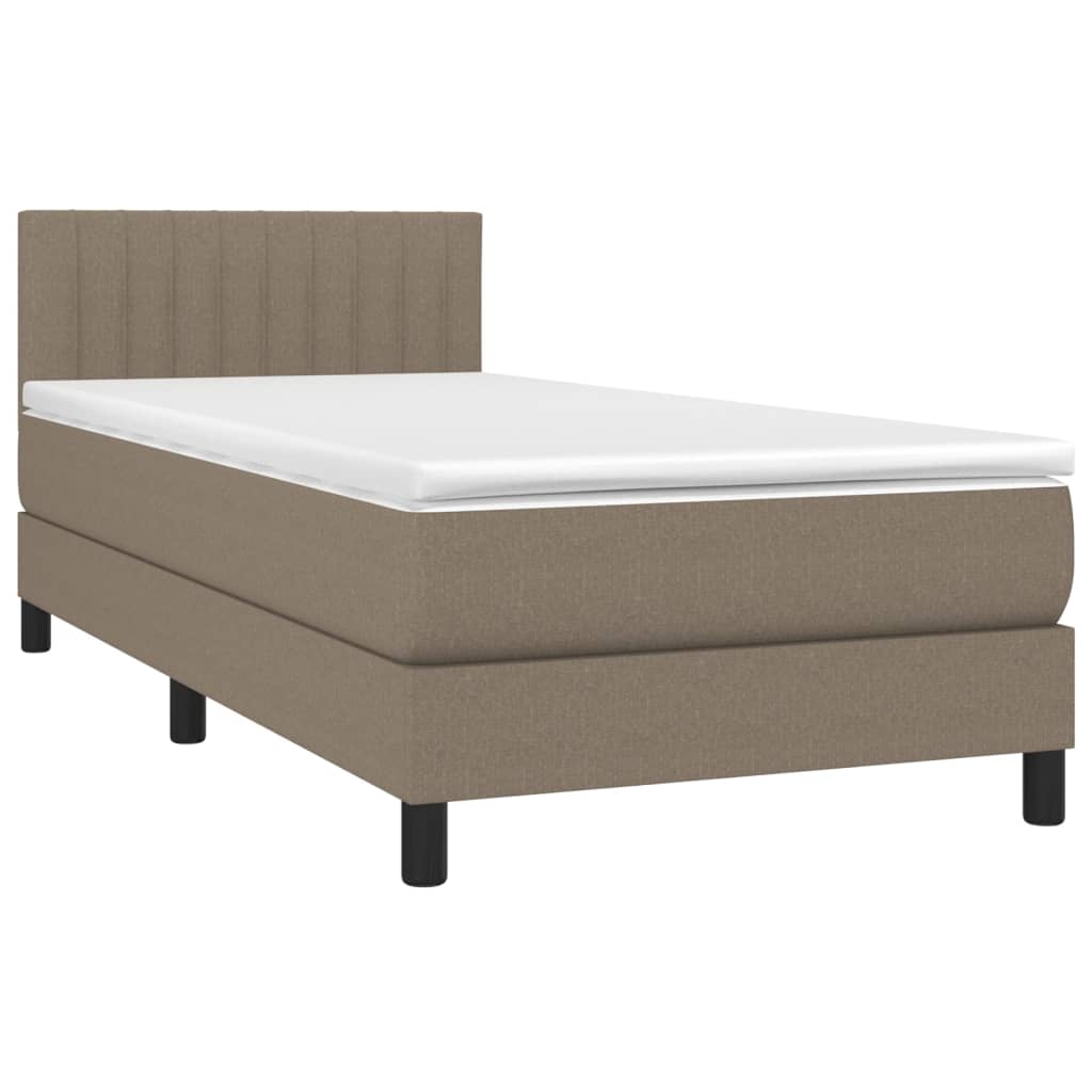 vidaXL Pat cu arcuri, saltea și LED, gri taupe, 90x190 cm, textil