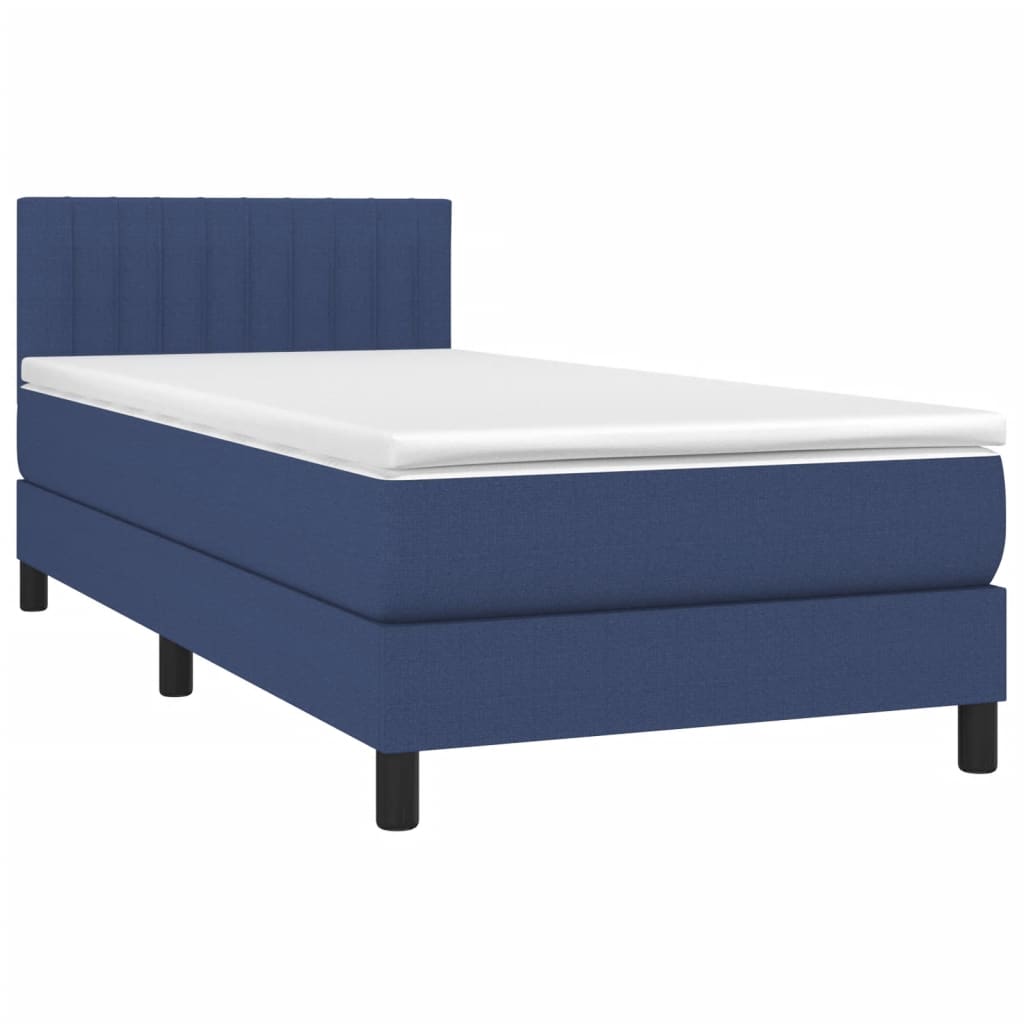 vidaXL Pat cu arcuri, saltea și LED, albastru, 90x190 cm, textil