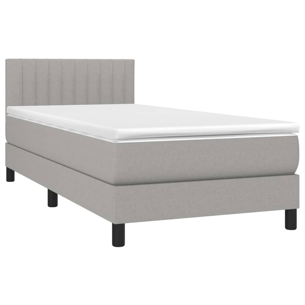 vidaXL Pat cu arcuri, saltea și LED, gri deschis, 90x200 cm, textil