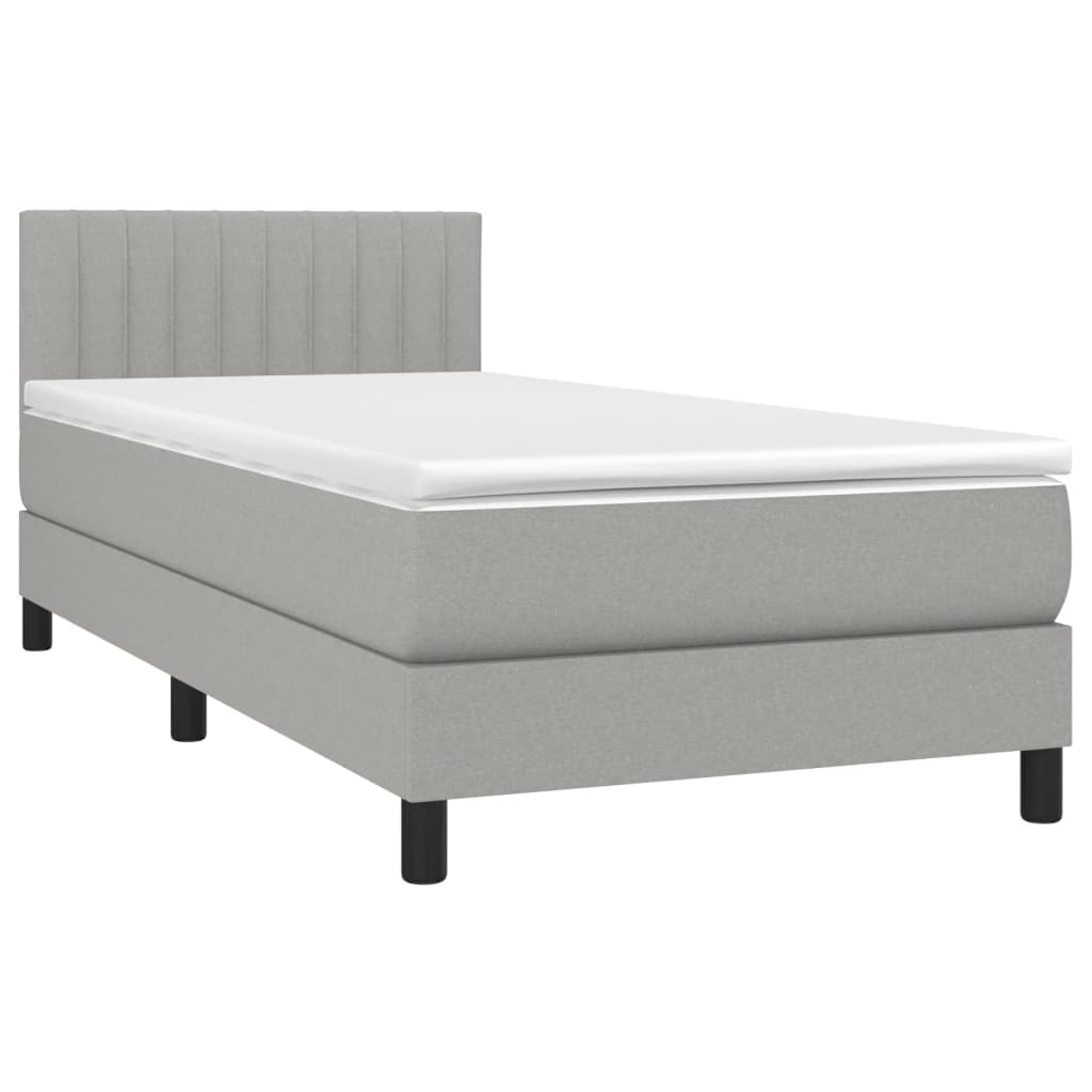 vidaXL Pat cu arcuri, saltea și LED, gri deschis, 100x200 cm, textil vidaXL Pat cu arcuri, saltea și LED, gri deschis, 100x200 cm, textil