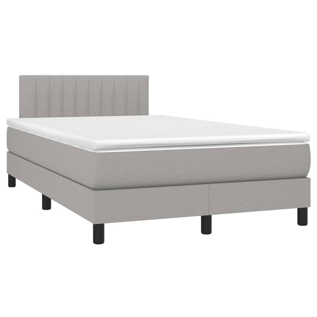 vidaXL Pat cu arcuri, saltea și LED, gri deschis, 120x200 cm, textil