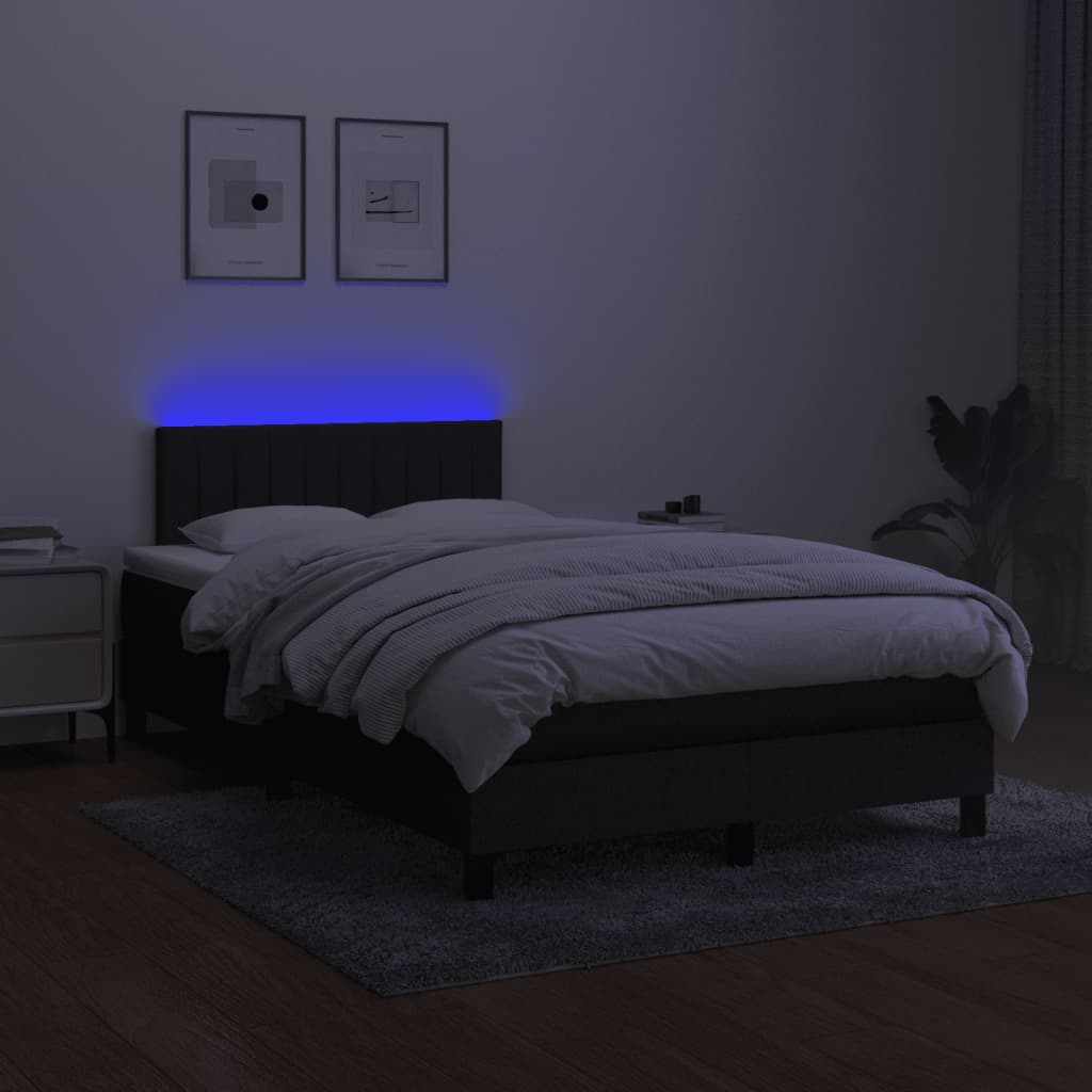 vidaXL Pat cu arcuri, saltea și LED, negru, 120x200 cm, textil
