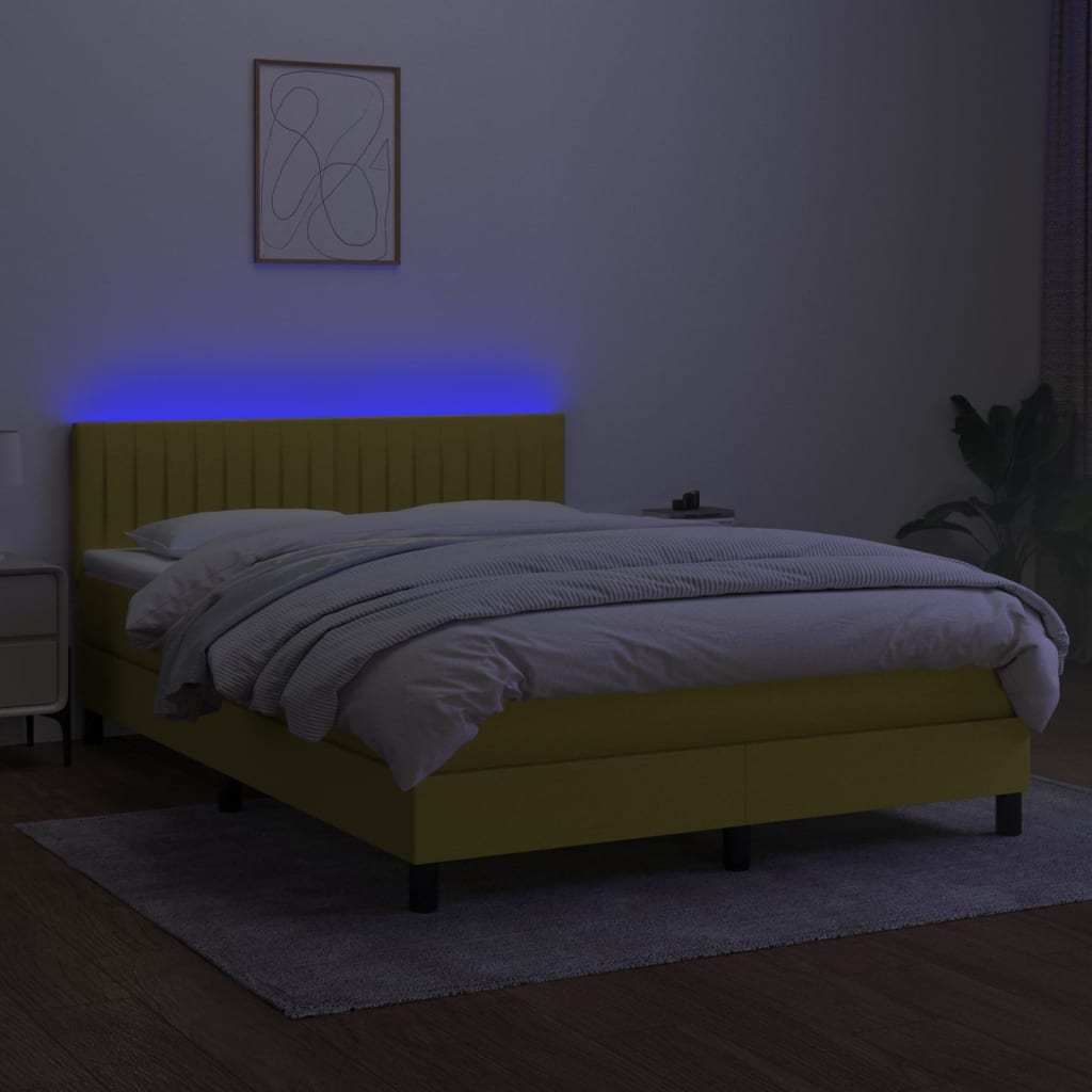 vidaXL Pat cu arcuri, saltea și LED, albastru, 140x190 cm, textil