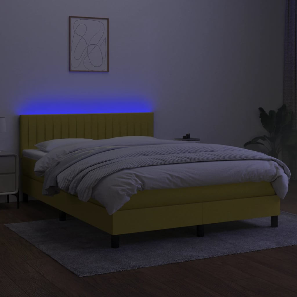 vidaXL Pat cu arcuri, saltea și LED, albastru, 140x200 cm, textil