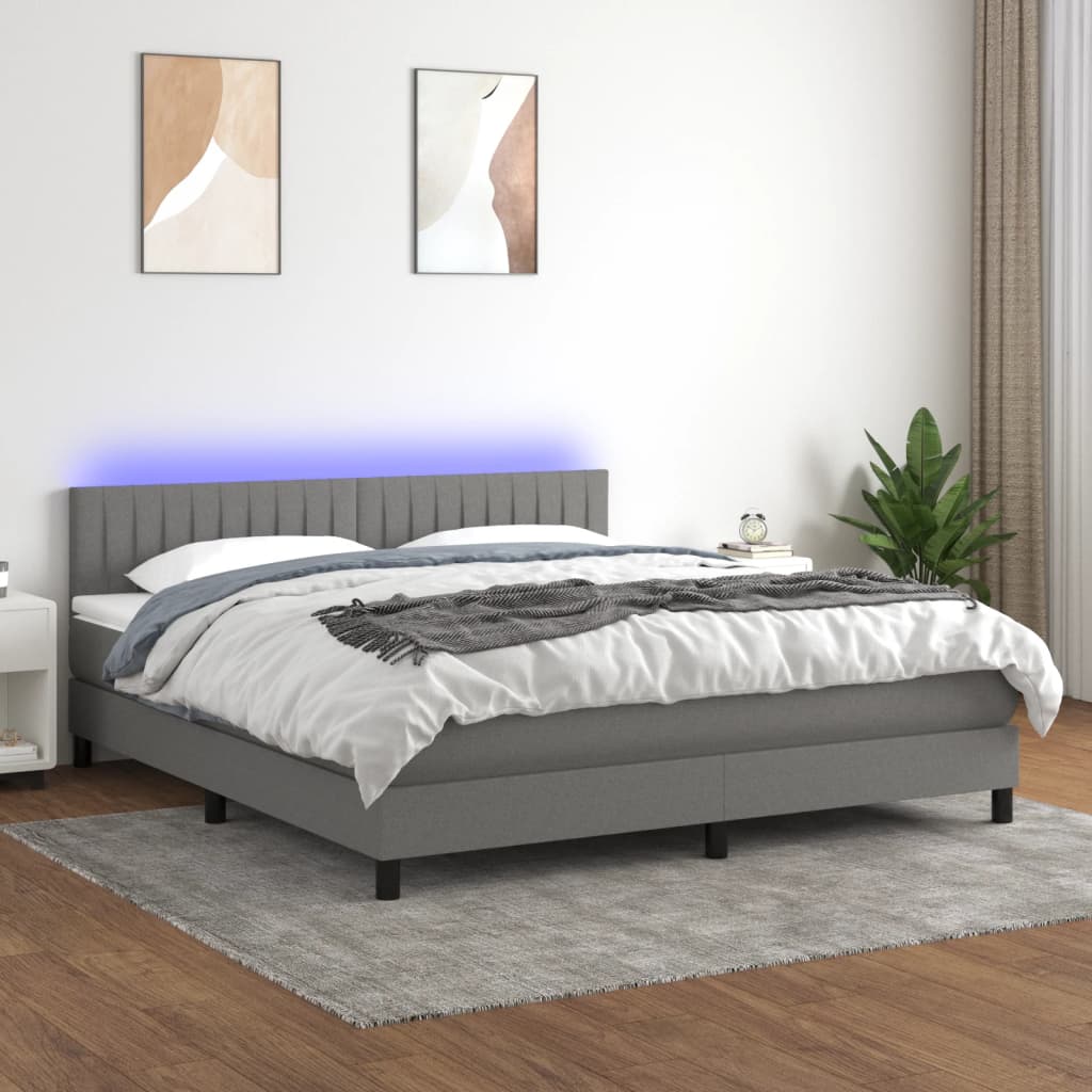 vidaXL Pat cu arcuri, saltea și LED, gri închis, 160x200 cm, textil vidaXL Pat cu arcuri, saltea și LED, gri închis, 160x200 cm, textil