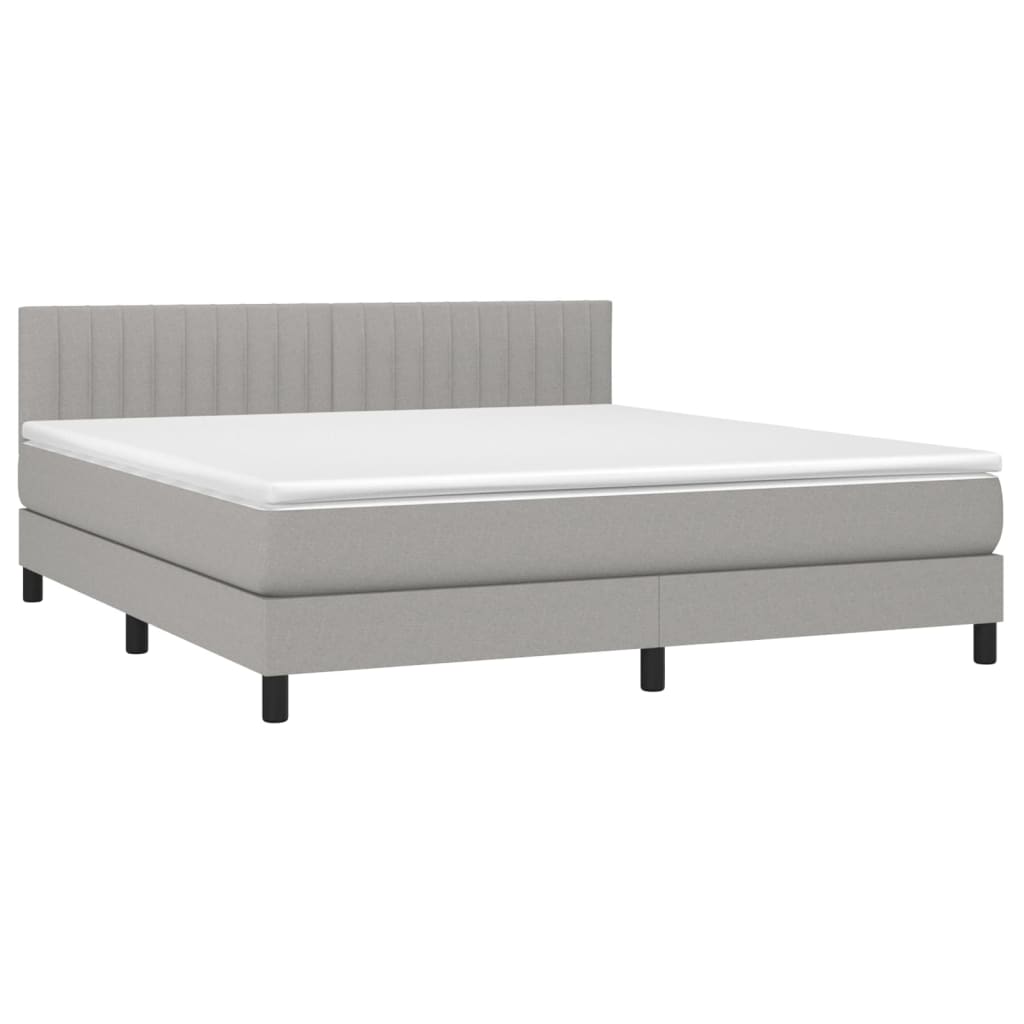 vidaXL Pat cu arcuri, saltea și LED, gri deschis, 180x200 cm, textil