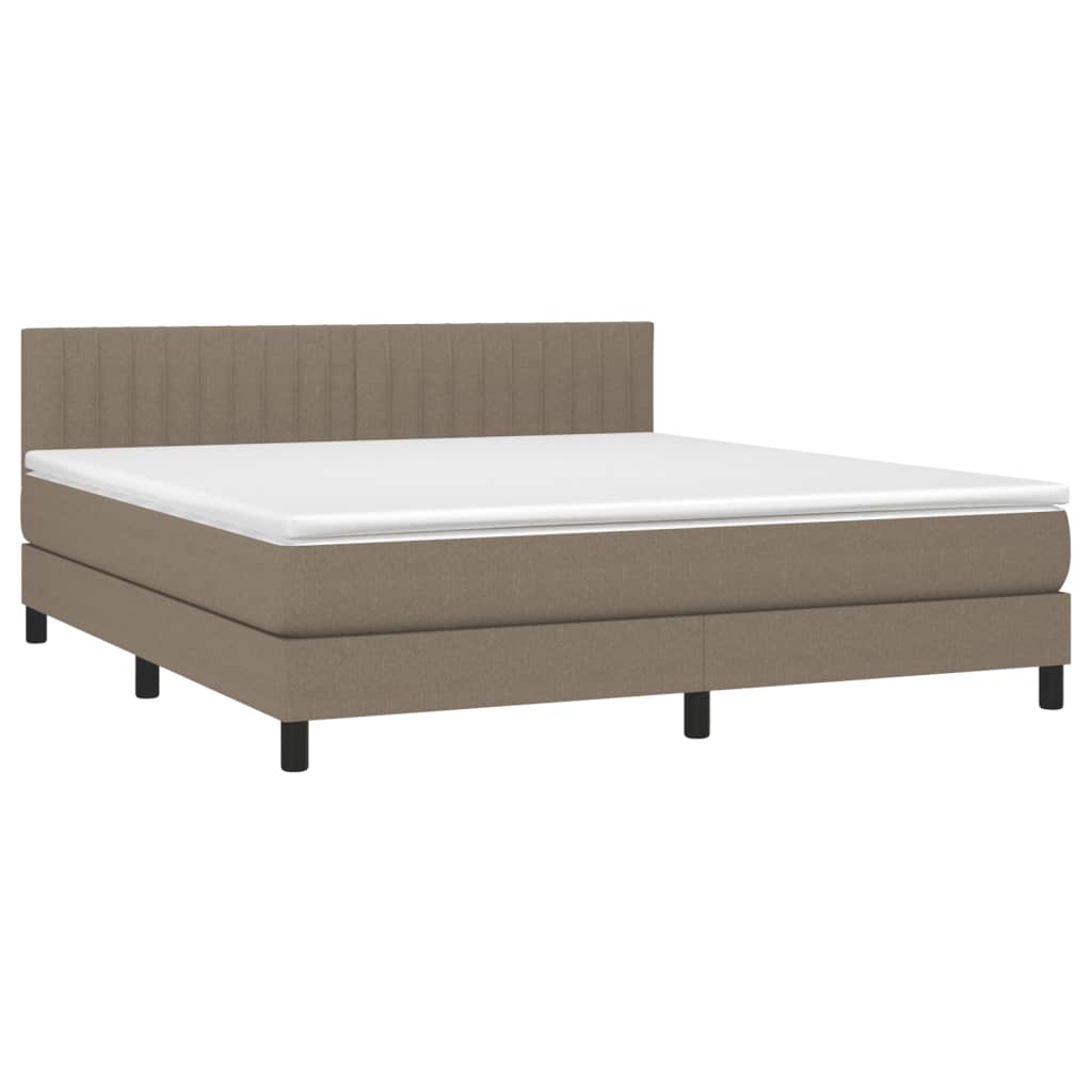 vidaXL Pat cu arcuri, saltea și LED, gri taupe, 180x200 cm, textil