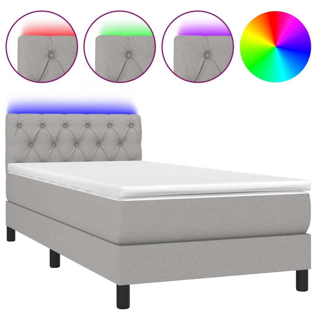 vidaXL Pat cu arcuri, saltea și LED, gri deschis, 80x200 cm, textil vidaXL Pat cu arcuri, saltea și LED, gri deschis, 80x200 cm, textil