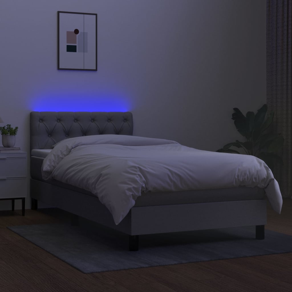vidaXL Pat cu arcuri, saltea și LED, gri deschis, 80x200 cm, textil vidaXL Pat cu arcuri, saltea și LED, gri deschis, 80x200 cm, textil