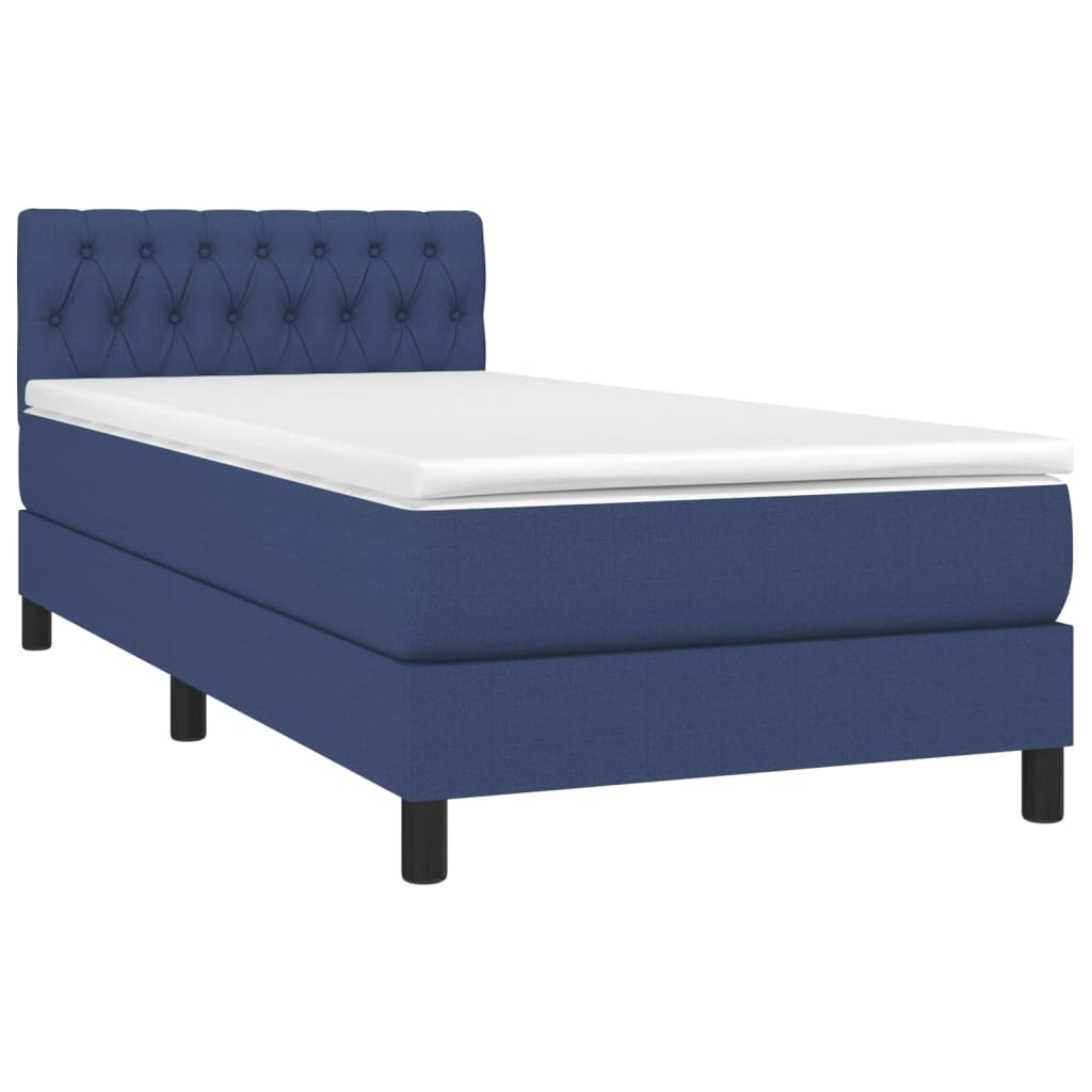 vidaXL Pat cu arcuri, saltea și LED, albastru, 90x190 cm, textil
