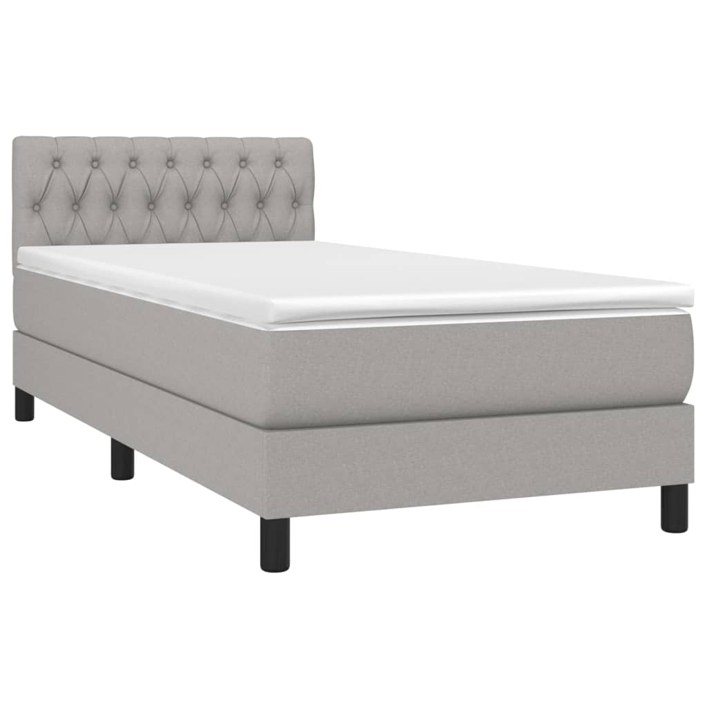 vidaXL Pat cu arcuri, saltea și LED, gri deschis, 90x200 cm, textil vidaXL Pat cu arcuri, saltea și LED, gri deschis, 90x200 cm, textil