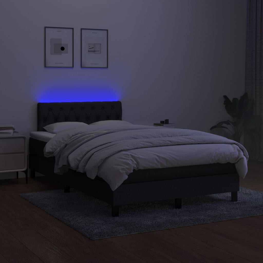vidaXL Pat cu arcuri, saltea și LED, negru, 120x200 cm, textil