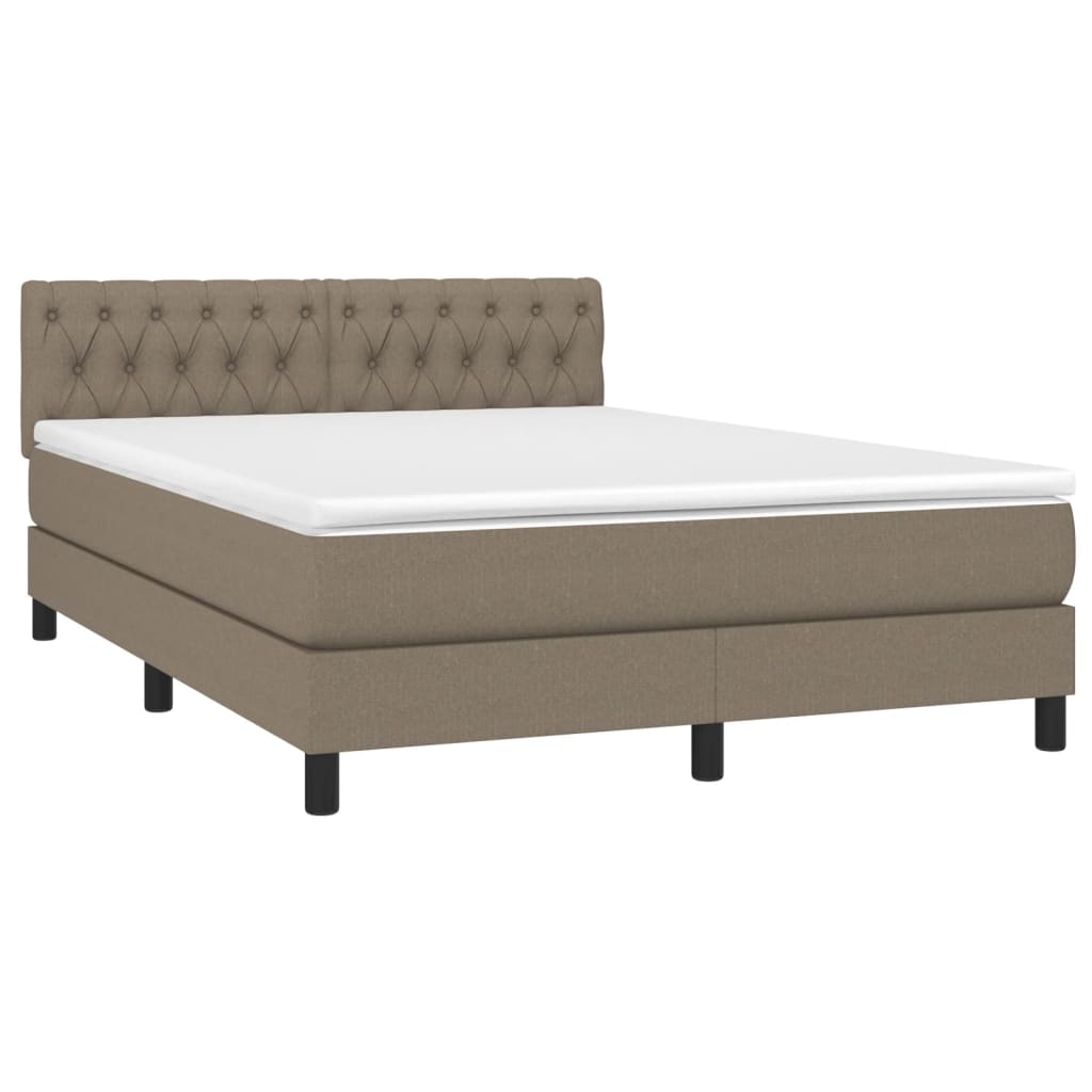 vidaXL Pat cu arcuri, saltea și LED, gri taupe, 140x190 cm, textil vidaXL Pat cu arcuri, saltea și LED, gri taupe, 140x190 cm, textil