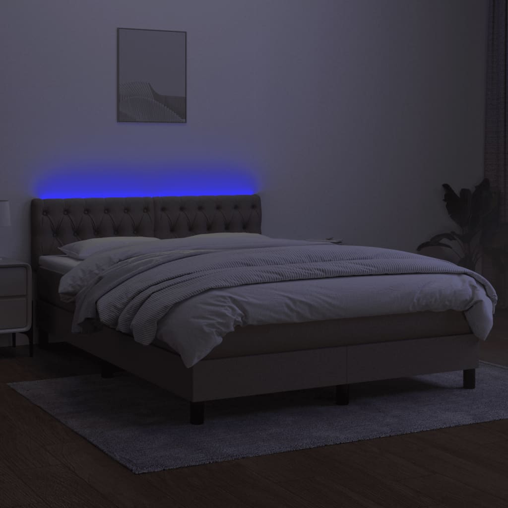 vidaXL Pat cu arcuri, saltea și LED, gri taupe, 140x190 cm, textil vidaXL Pat cu arcuri, saltea și LED, gri taupe, 140x190 cm, textil