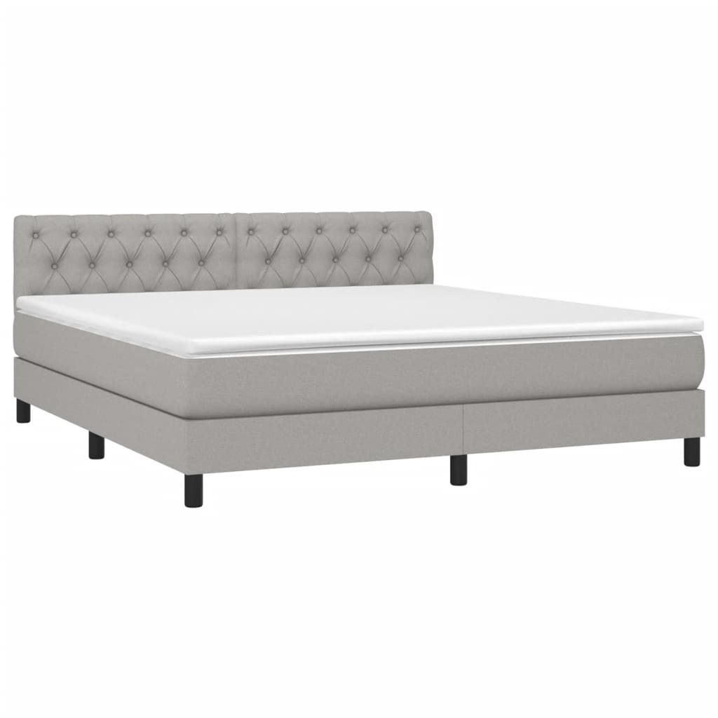 vidaXL Pat cu arcuri, saltea și LED, gri deschis, 160x200 cm, textil
